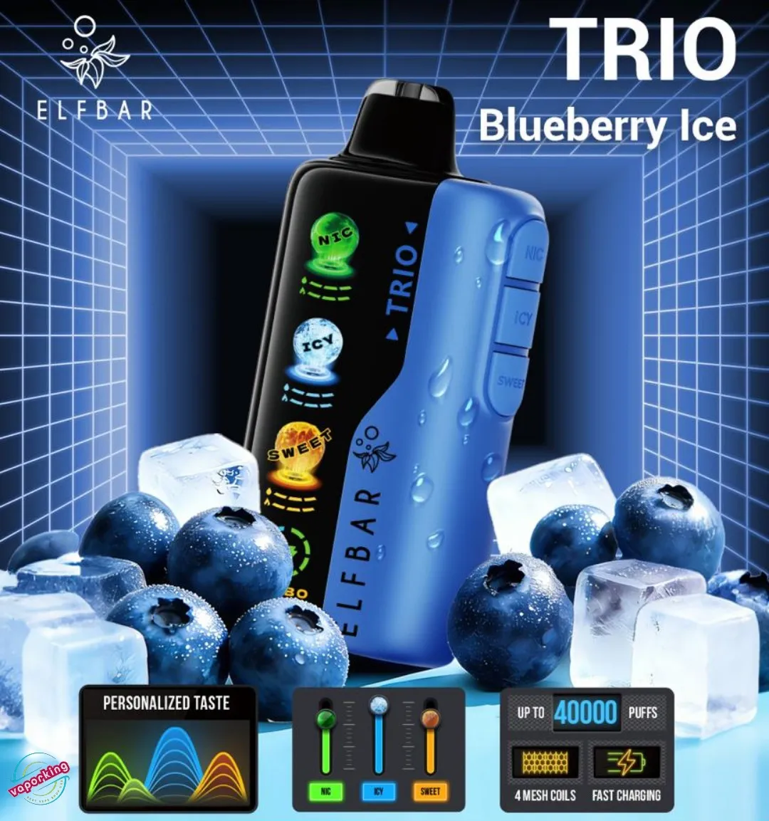 Elf Bar TRIO 40000 Puffs - Blueberry Ice — Elf Bar TRIO disposable vape, ₹2700 with same-day Chandigarh delivery