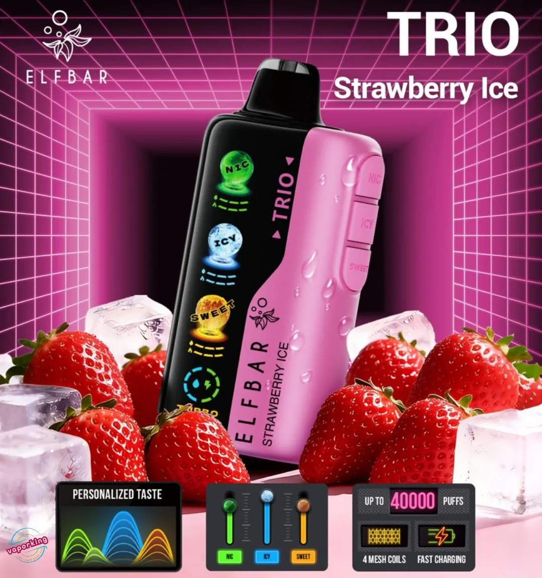 Elf Bar TRIO 40000 Puffs - Strawberry Ice — Elf Bar TRIO disposable vape, ₹2700 with same-day Chandigarh delivery
