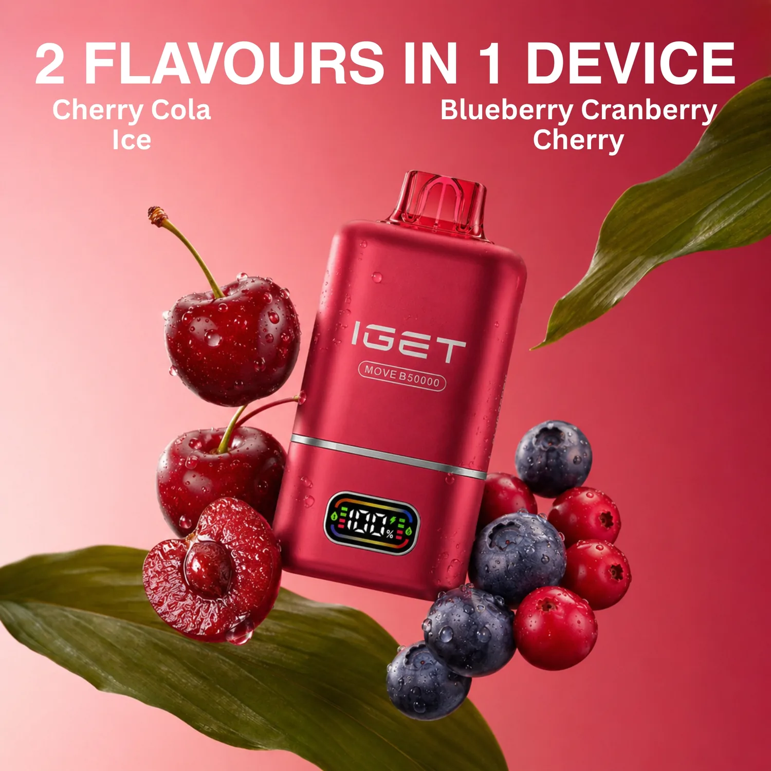 IGET MOVE Cherry Cola Ice + Blueberry Cranberry Cherry – 50,000 Puffs - Dual Flavour Disposable Vape