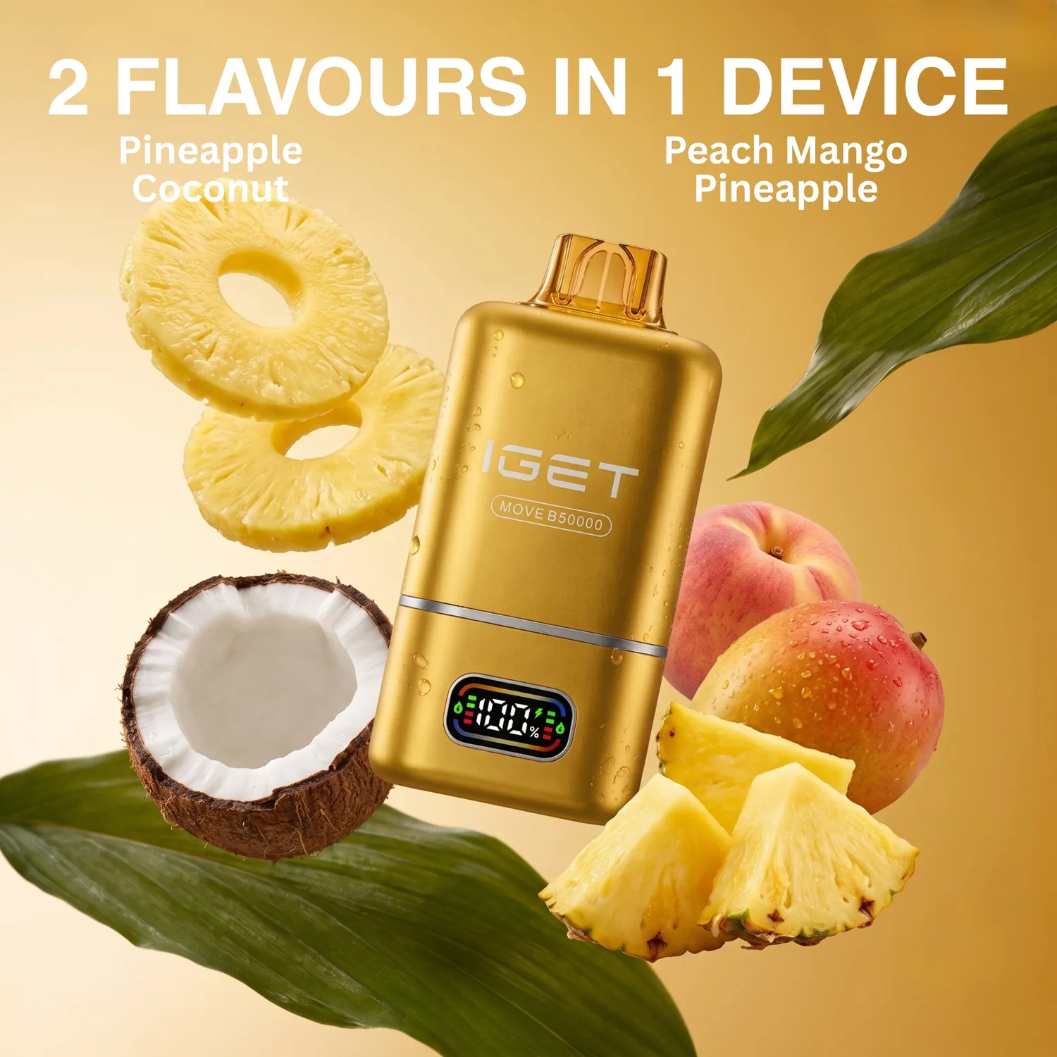 IGET Move - Pineapple Coconut + Peach Mango Pineapple - 50K Puffs (2 Flavors in 1 Device)