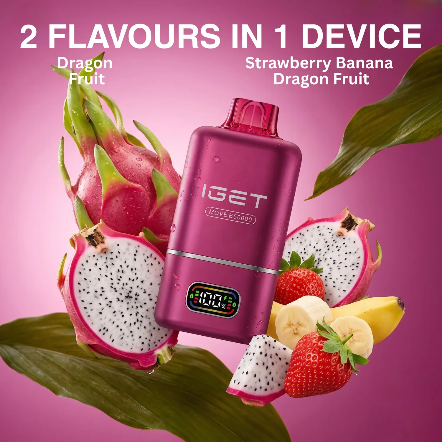 IGET MOVE Dragon Fruit + Strawberry Banana Dragon Fruit | 50,000 Puffs Dual Flavour Vape
